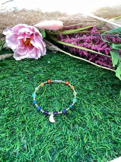 Chakra Bracelet with sliver - mother of pearl moon - Daydream Designs