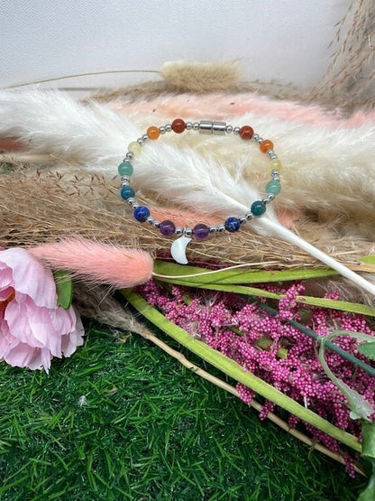 Chakra Bracelet with sliver - mother of pearl moon - Daydream Designs