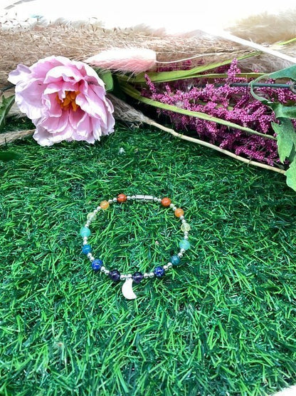 Chakra Bracelet with sliver - mother of pearl moon - Daydream Designs