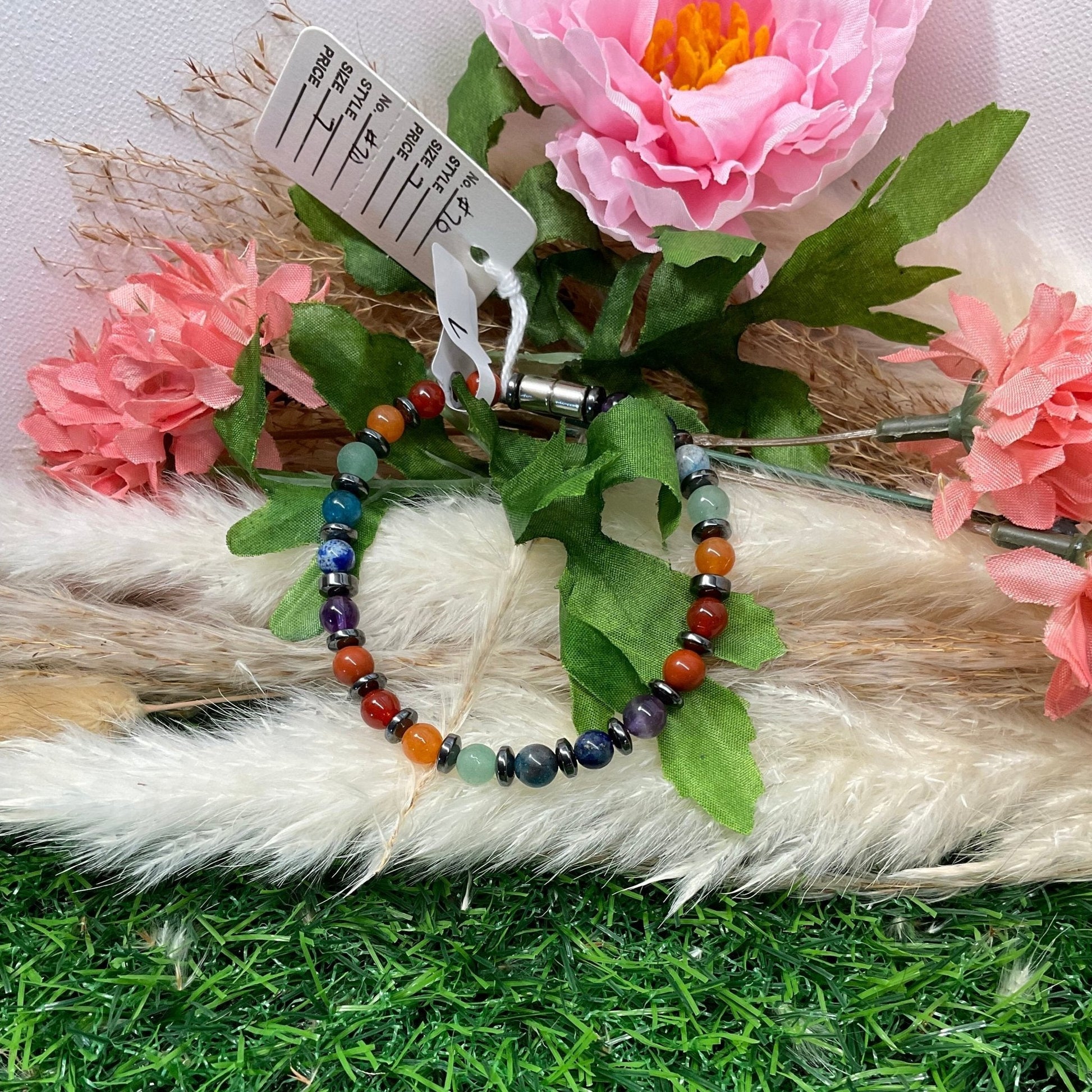 Chakra Bracelet with Square Hematite Beads - Daydream Designs