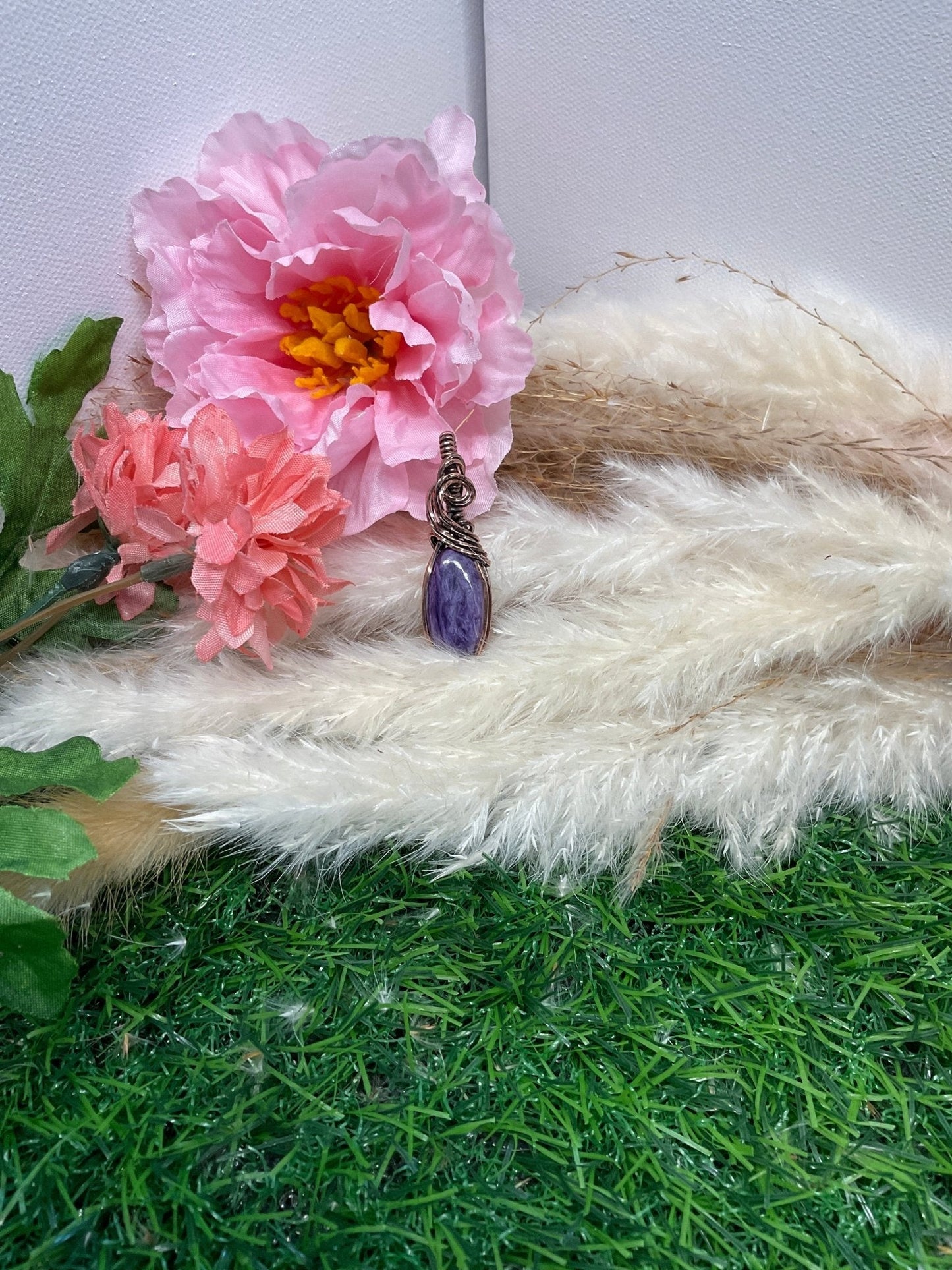 Charoite Necklace wrapped in Copper - Daydream Designs