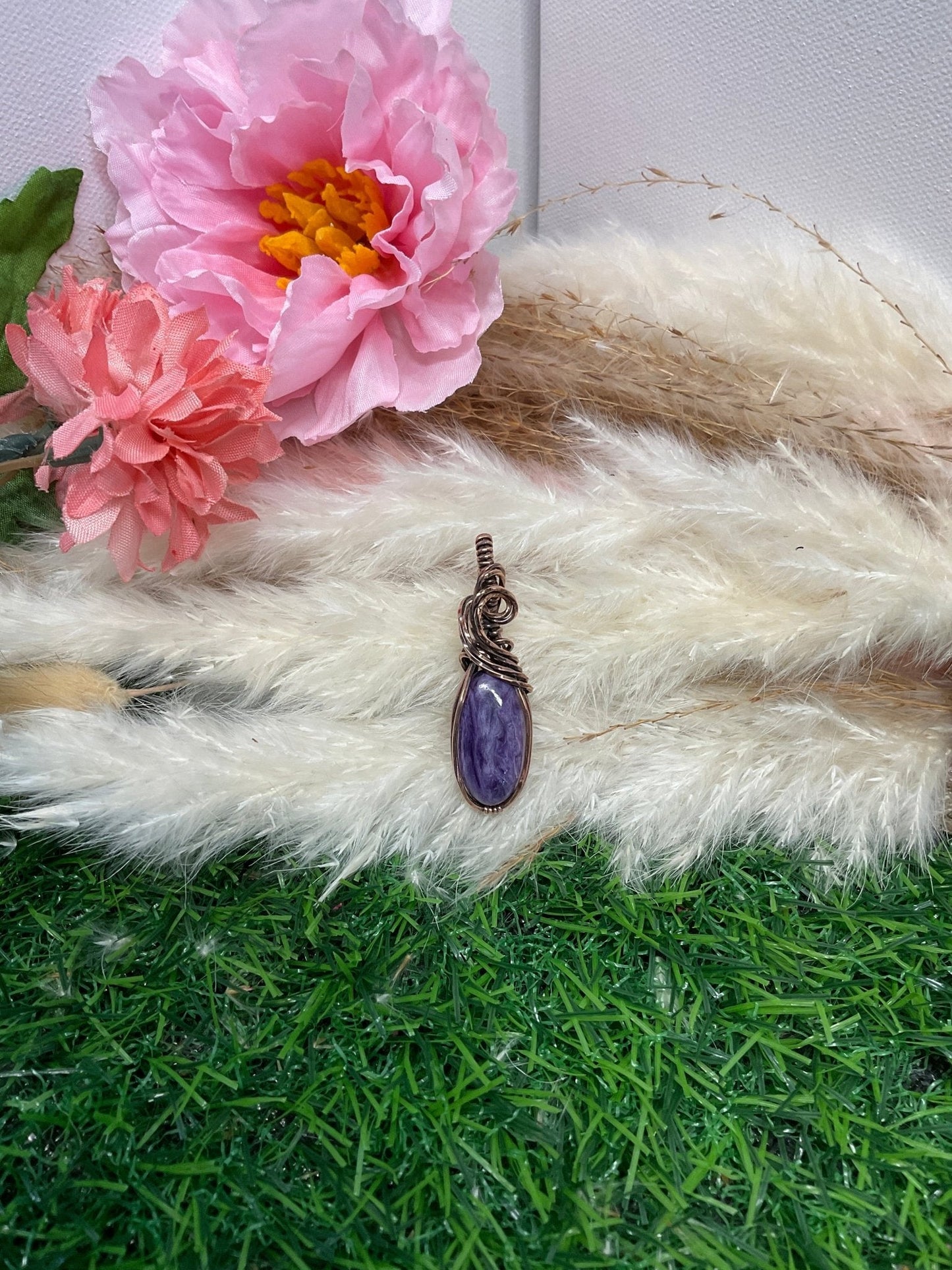 Charoite Necklace wrapped in Copper - Daydream Designs