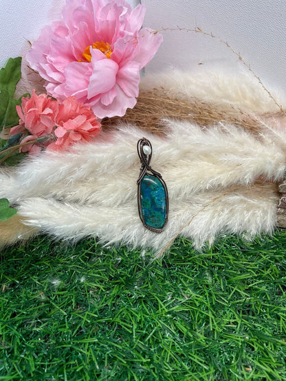 Chrysocolla Necklace Wrapped Oxidized Copper - Daydream Designs