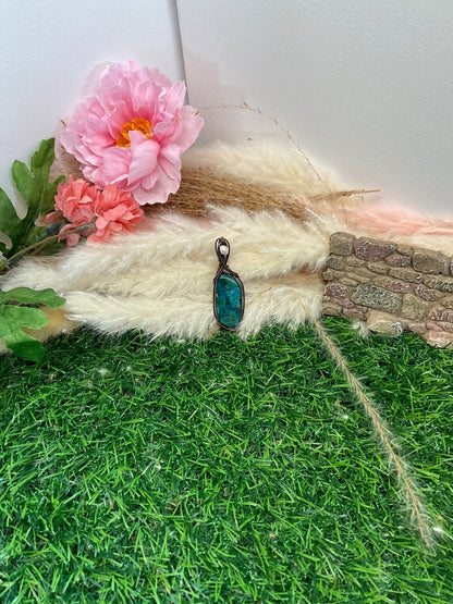 Chrysocolla Necklace Wrapped Oxidized Copper - Daydream Designs