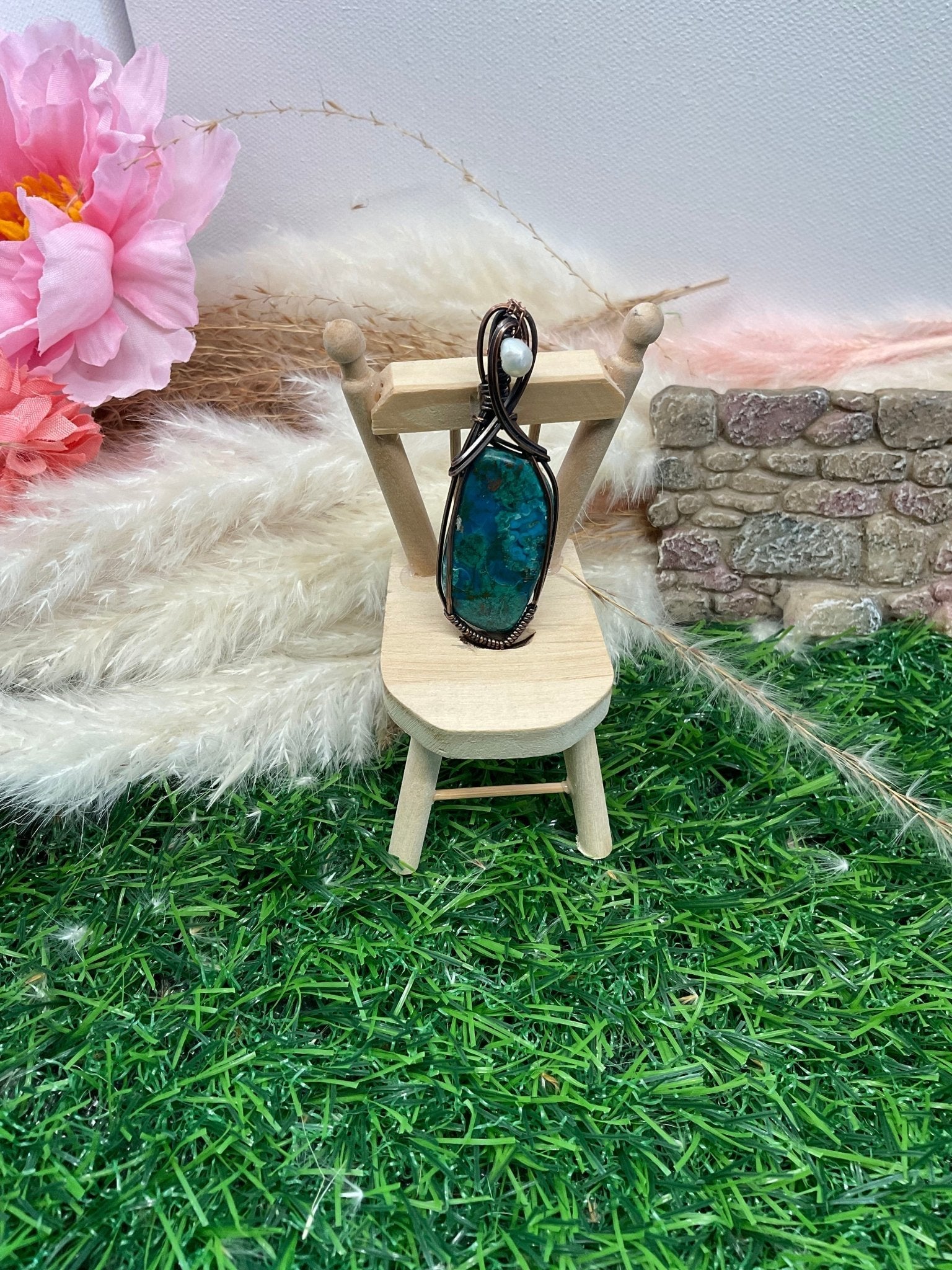 Chrysocolla Necklace Wrapped Oxidized Copper - Daydream Designs