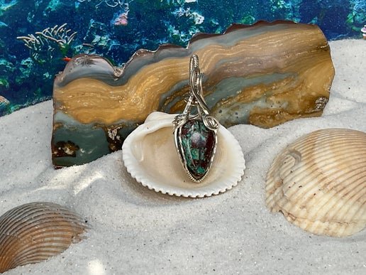 Chrysocolla Pendant wrapped in Sterling Sliver, - Daydream Designs