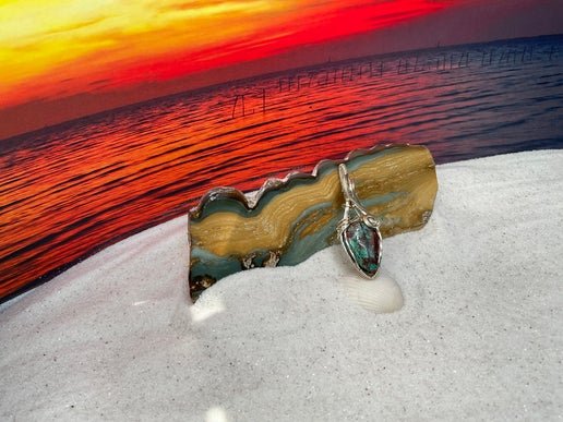 Chrysocolla Pendant wrapped in Sterling Sliver, - Daydream Designs