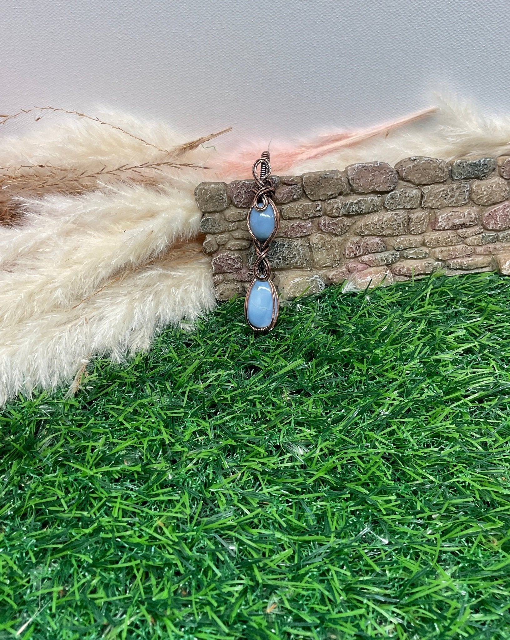 Double Blue Opal Necklace wrapped in Copper - Daydream Designs