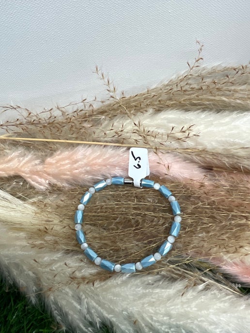 High Power Pearl Magnetic Hematite Bead Aqua with White Jade Beads with Magnetic Blasp - Daydream Designs