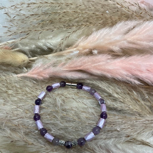 High Power Pearl Magnetic Hematite Bead faceted - Purple Pastel with Amethyst beads/ - Daydream Designs