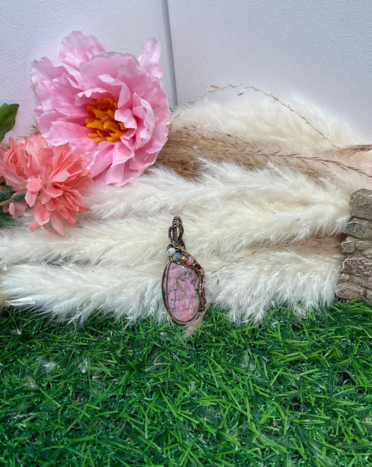 Rhodonite wrapped in Oxdized Copper