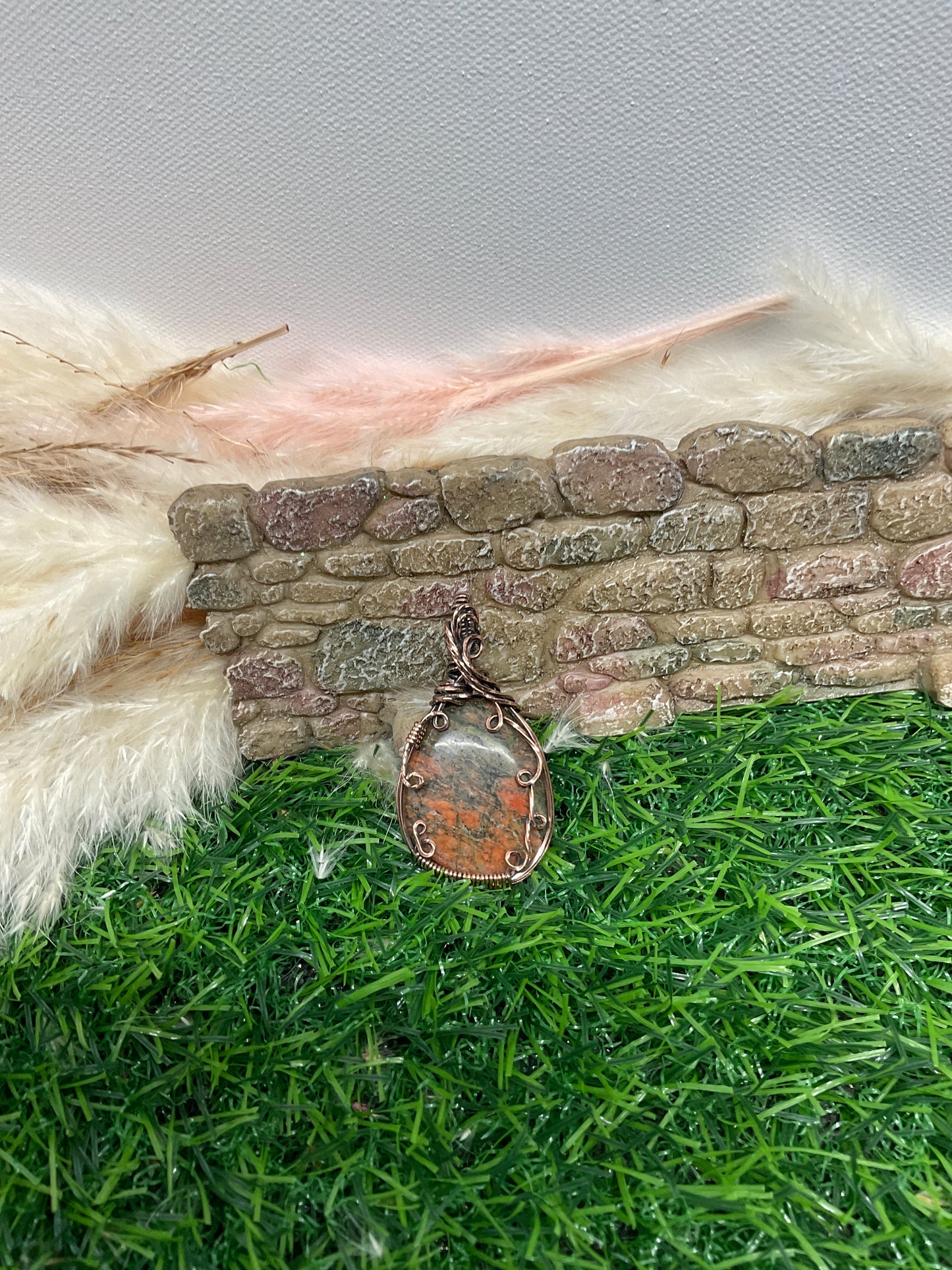 Unakite Necklace wrapped in Oxidized Copper-