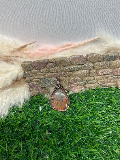 Unakite Necklace wrapped in Oxidized Copper-