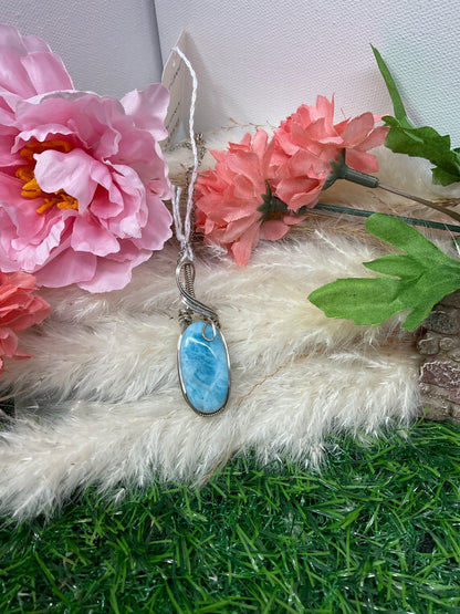 Larimar Pendant wrapped in Sterling Silver