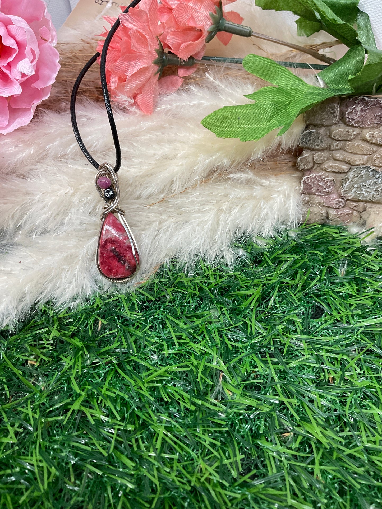 Thulite  Gemstone Pendant wrapped in Sterling Silver/