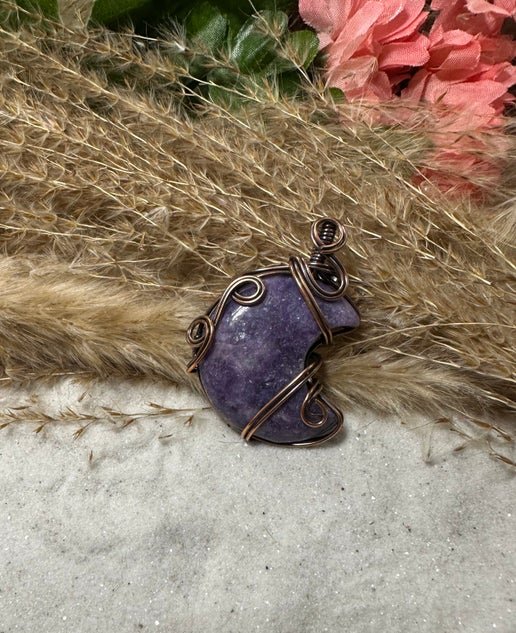 Lepidolite Moon Wrapped in Antique Copper - Daydream Designs