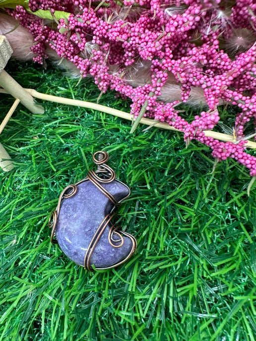 Lepidolite Moon Wrapped in Antique Copper - Daydream Designs