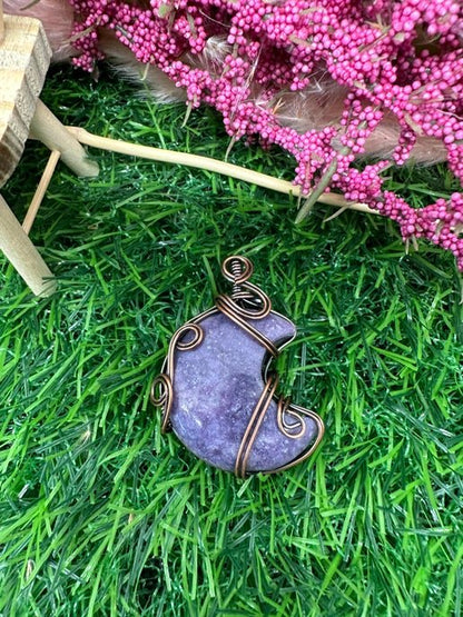 Lepidolite Moon Wrapped in Antique Copper - Daydream Designs