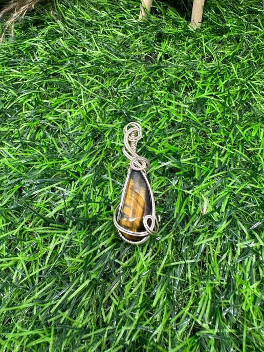 Tiger Eye Necklace Wrapped in Sterling Silver