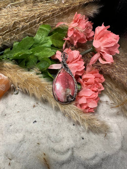 Thulite Pendant Wrapped in Antique Copper.