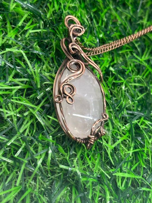 Rose Quartz wrapped with Antique Copper, Heart chakra.