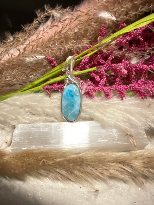 Larimar Pendant wrapped in Sterling Silver
