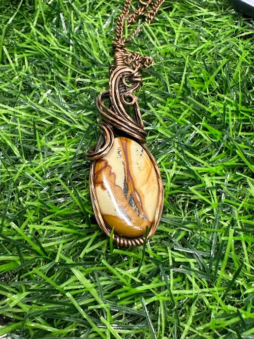 Picture Jasper Necklace wrapped in Oxidized Copper.