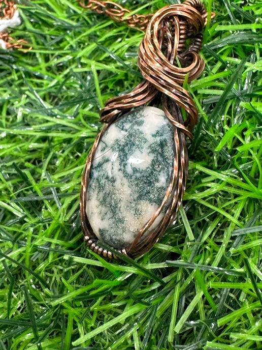 Tree Agate Pendant wrapped in Antique Copper.