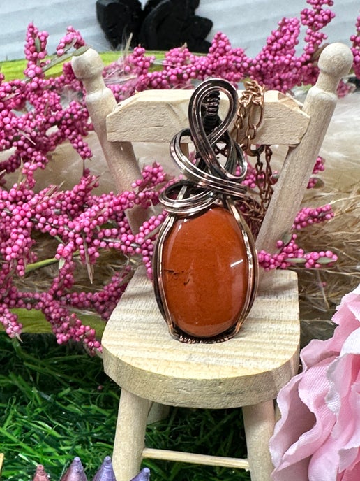 Red Jasper Necklace wrapped in Oxidized Copper.