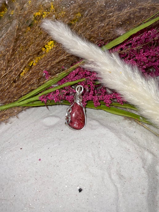 Thulite Pendant wrapped in 9.25 Sterling Silver.