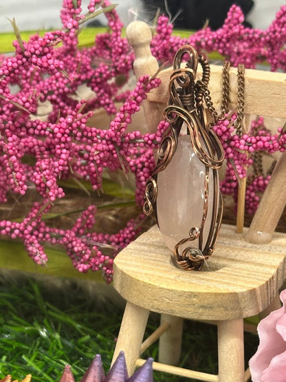 Rose Quartz wrapped with Antique Copper, Heart chakra.