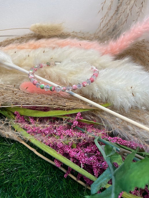 Rain Flower Jade Beads Pink and Green Round