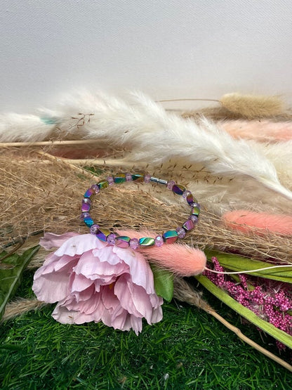 Magnetic Hematite Rainbow Twist Bracelet with Purple Glass Beads