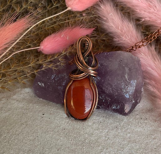 Red Jasper Necklace wrapped in Oxidized Copper.