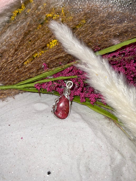 Thulite Pendant wrapped in 9.25 Sterling Silver.