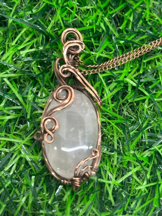 Rose Quartz wrapped with Antique Copper, Heart chakra.