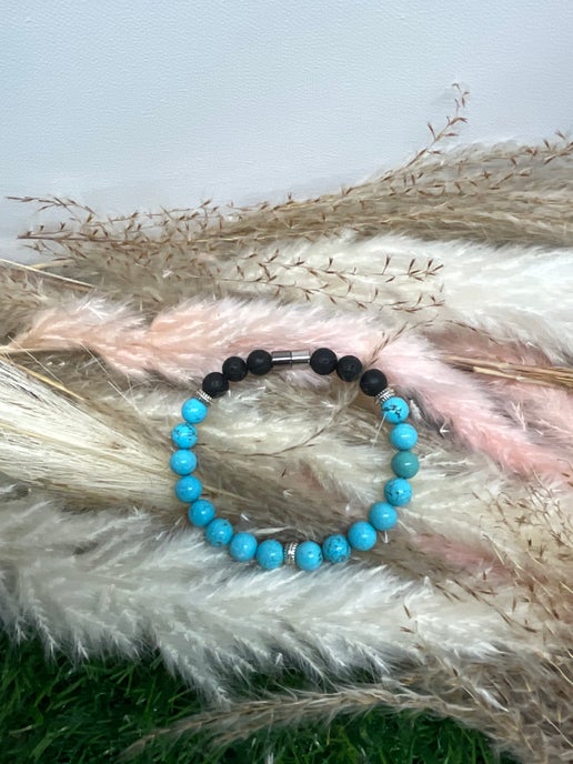 Turquoise & Lava Bead Diffuser Bracelet with Magnetic claps