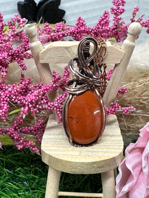 Red Jasper Necklace wrapped in Oxidized Copper.