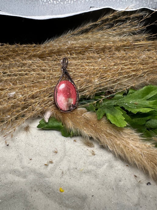 Thulite Pendant Wrapped in Antique Copper.