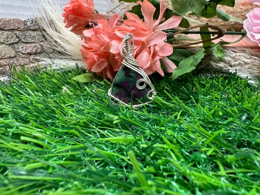 Ruby Zoisite Necklace Wrapped in Sterling Silver.