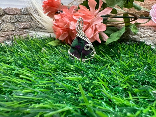 Ruby Zoisite Necklace Wrapped in Sterling Silver.