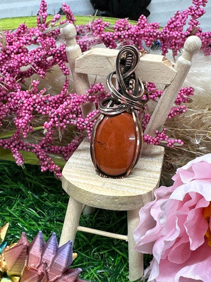 Red Jasper Necklace wrapped in Oxidized Copper.