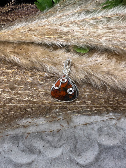 Red Brecciated Jasper Necklace wrapped in 9.25 Sterling Silver-