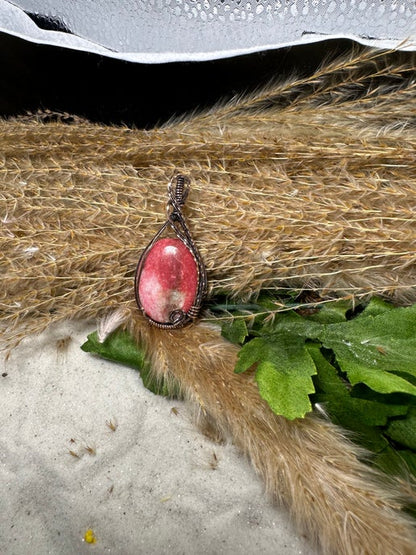 Thulite Pendant Wrapped in Antique Copper.