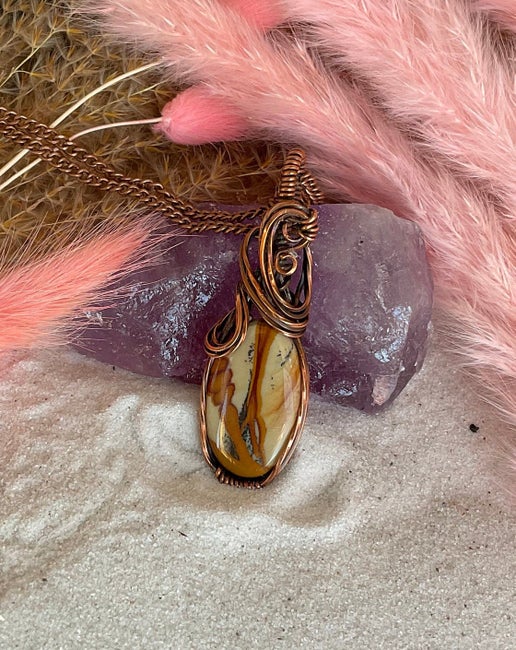 Picture Jasper Necklace wrapped in Oxidized Copper.