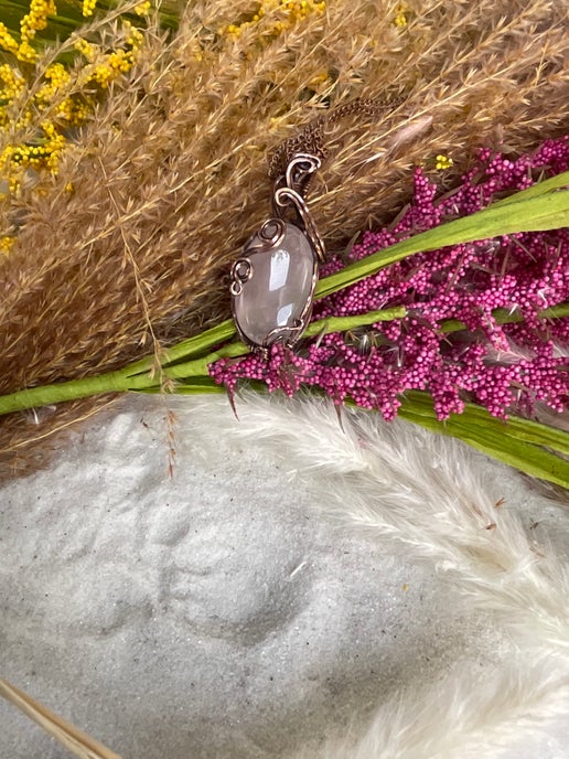 Rose Quartz wrapped with Antique Copper, Heart chakra.