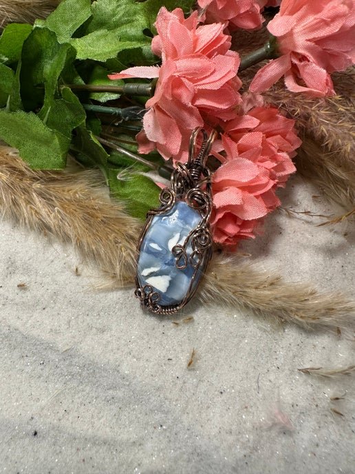 Owyhee Blue Opal wrapped in Antiqued Copper - Daydream Designs