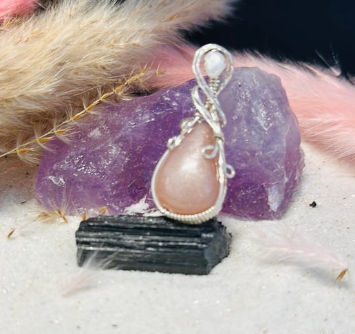 Peach Moonstone wrapped in 9.25 Sterling Silver - Daydream Designs