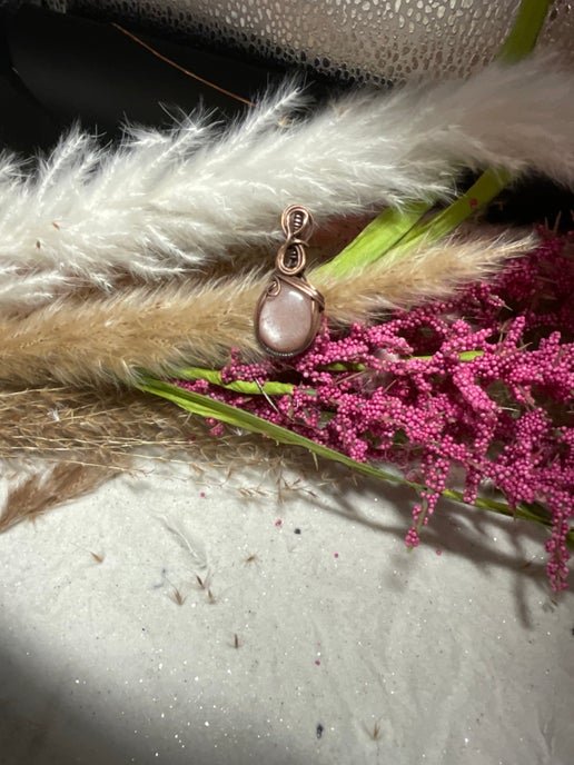 Peach Moonstone wrapped in Antique Copper - Heart Chakra - Daydream Designs